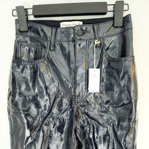 NWT Abercrombie & Fitch Patent Leather The 90s Straight Ultra High Rise Pant 25S - Picture 5 of 14